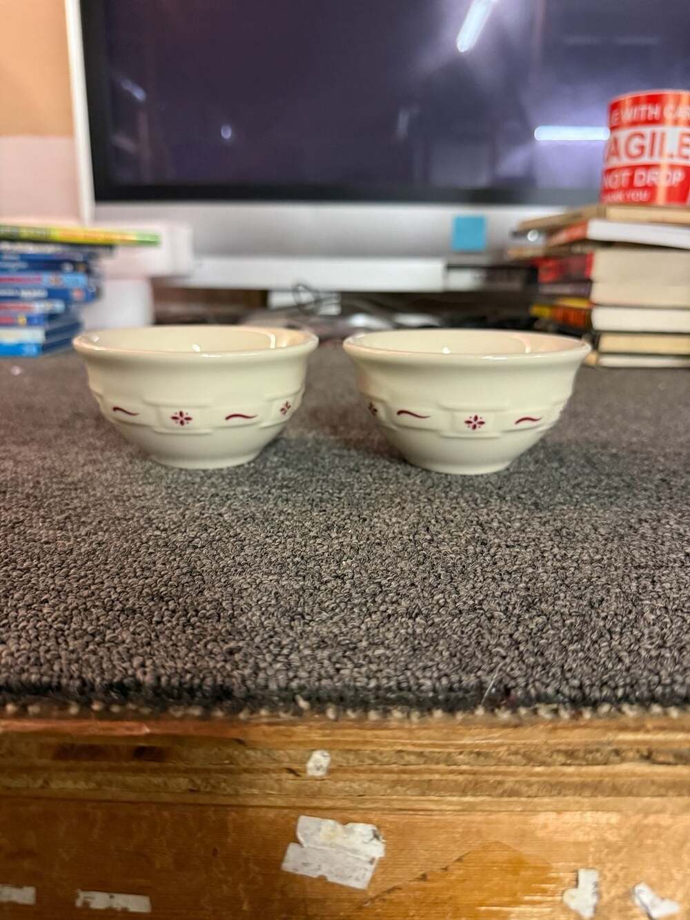 Longaberger Pottery Woven Traditions Red Set of 2 Dessert Fruit Bowls